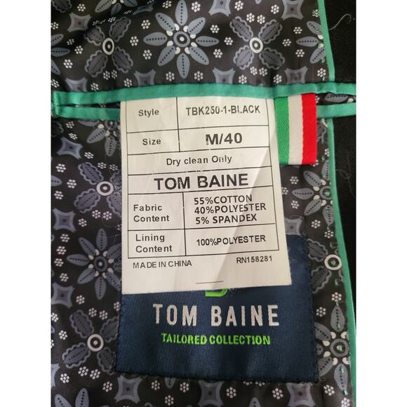 Tom Baine Tailored Collection Cotton Blend Black Blazer Sport Coat M 40 - Picture 6 of 7